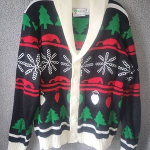 Roody Originals Womens Medium Ugly Christmas Knitted Sweater Cardigan Button